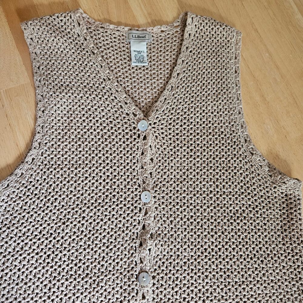 L.L. Bean Open-knit Sleeveless Crochet Sweater Vest Linen Blend sz SM - Picture 6 of 7